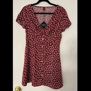 Floral button front mini dress